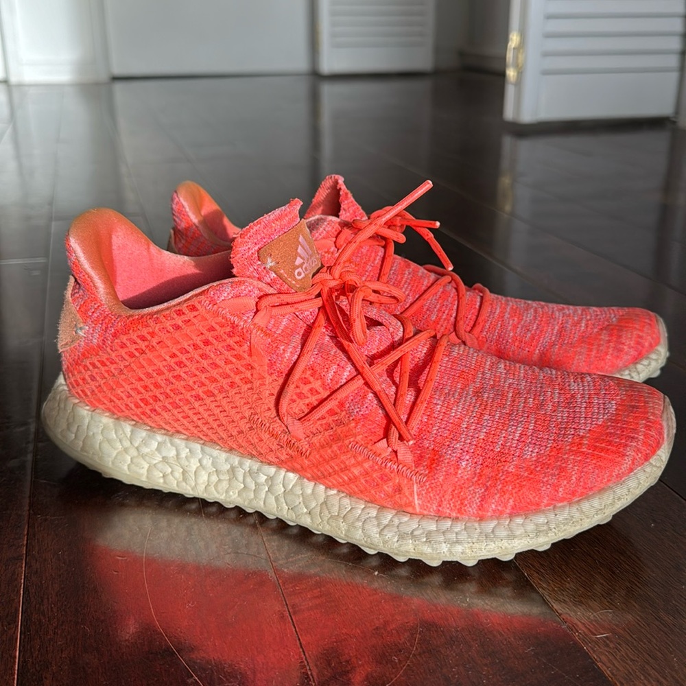 Neon pink adidas boost